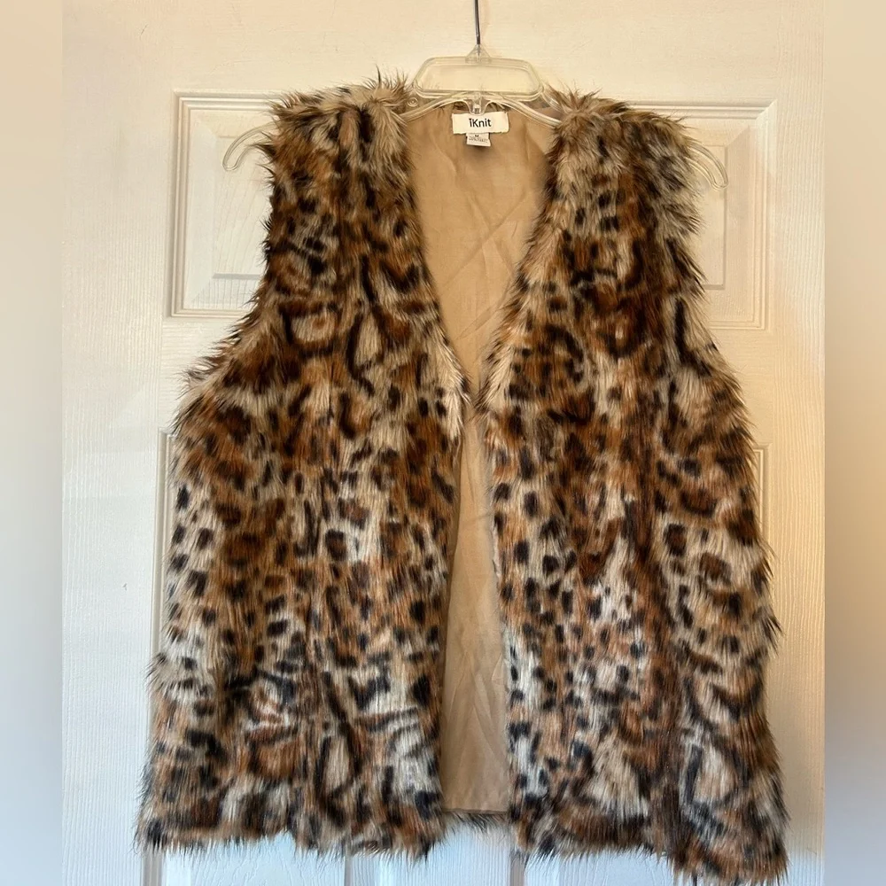 Faux Fur Vest leopard brown tan size M - Picture 10 of 10